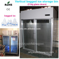 Vertical double glass doors bagged ice storage bin with light box